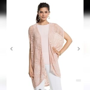 CHICO'S TRAVELERS COLLECTION LACEY STITCH SLEEVELESS CARDIGAN PINK WOMEN S/M